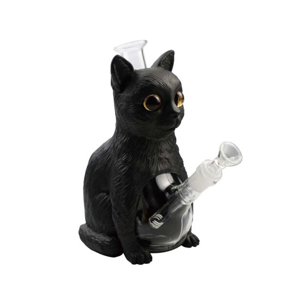 YHS Smoke 8.8″ Black Tabby Cat Water Pipe